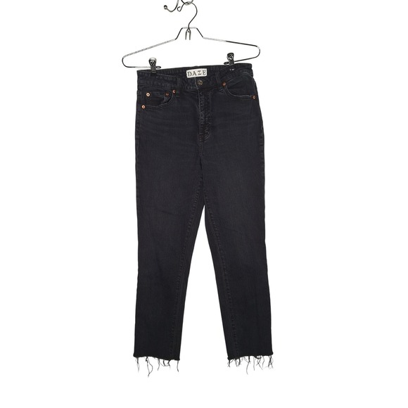 Daze Denim - DAZE Women Black High Rise Straight Leg Raw Hem Denim Jeans Size 27